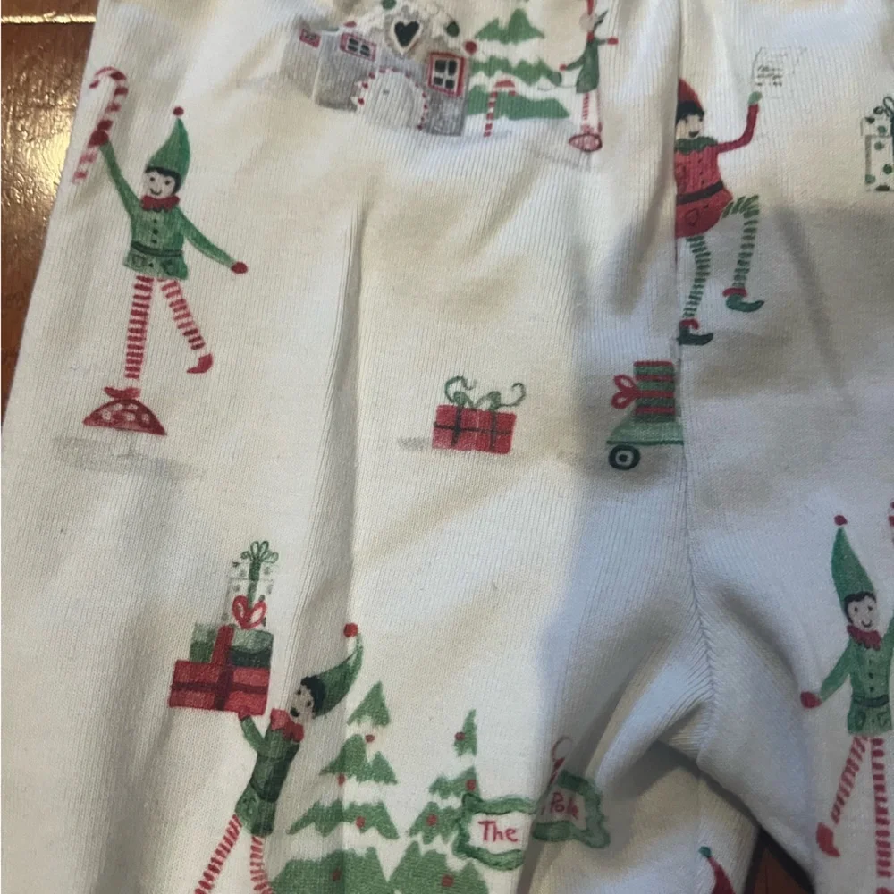 Pottery Barn Kids White Holiday Elf Print Pajama Set with Red Trim